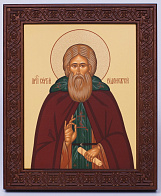 Икона на дереве 18х22 прокат, ковчег с резным обрамлением, упаковка Сергий Радонежский