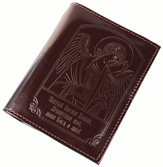 Обложка для авто документов, тиснение Ангел Хранитель,  крыло кожа с визитницей, паспорт  коричневая