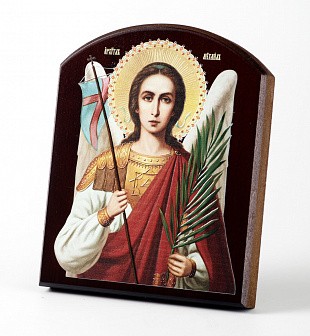 Икона на доске 10х12 объёмная печать, арочная, лак Архангел Михаил