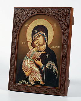 Икона на дереве 25х35 изображение арочное, ковчег с резным обрамлением, упаковка Владимирская БМ