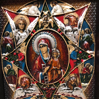 Икона Божией Матери ''Неопалимая купина'', резная из дерева