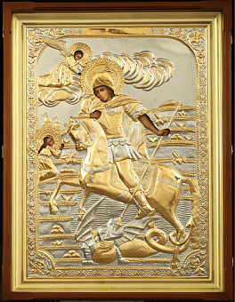 Икона живописная в киоте 65х90 масло, риза №301, киот №1 Георгий Победоносец