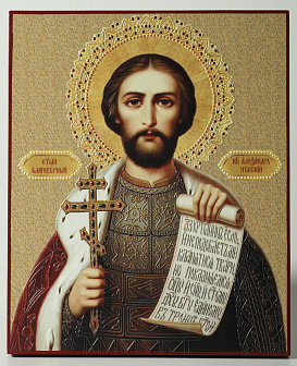 Икона на доске 13х15 объёмная печать, лак Александр Невский