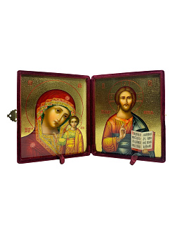 Венчальные иконы Спаситель и Казанская на дереве под старину 7х10 см