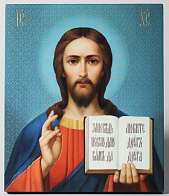 Икона на доске 22х26 объёмная печать, лак Спаситель живописный №3