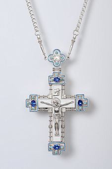 Крест наперсный №137 серебро литьевое распятие, эмаль (УИН) Крест наперсный №137 серебро литьевое распятие, эмаль (УИН)