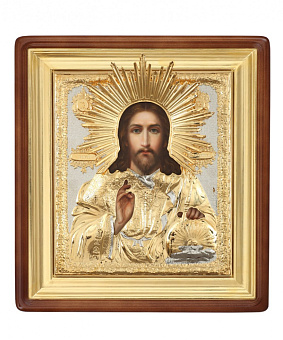 Икона живописная в киоте 24х30 масло, риза №96, киот №1 Спаситель Икона живописная в киоте 24х30 масло, риза №96, киот №1 Спаситель