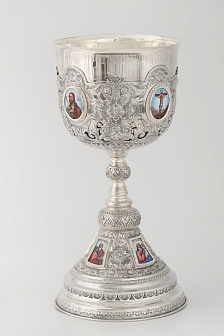 Потир 3.0л 8-финифтей, чеканка / поддон 2, 0л потира / серебро (УИН)