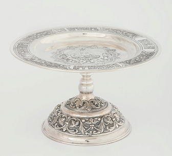 Дискос с поддискосником ручная гравировка, чеканка / ф220мм-потир 0, 3л№1 / серебро (УИН)