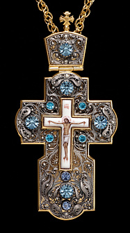 Крест наперсный филигрань №0002 одинарный рант, финифть / золочение, серебрение
