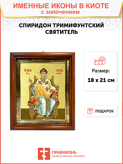 Икона "Спиридон Тримифунтский", свт., чудотв., с золочением поталью, 09С13-УЛ