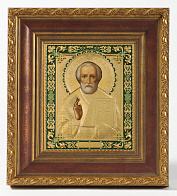 Икона живописная в киоте 18х24 масло, риза №243, матовое глянцевое золочение, эмаль, киот №22 Николай Чудотворец