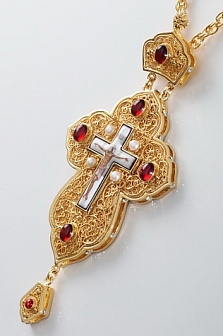 Крест наперсный филигрань №0004 двойной рант финифть /золочение/