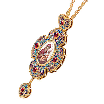 Панагия филигрань №0017 двойной рант, эмаль, роспись, финифть / золочение / Иверская БМ