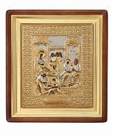 Икона писаная маслом "Рождество Богородицы" в золоченном окладе
