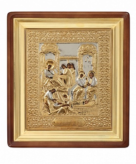 Икона писаная маслом ''Рождество Богородицы'' в золоченном окладе