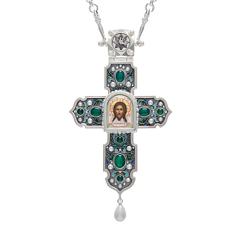 Крест наперсный №1415 / Фианиты деколь, эмаль / серебрение Крест наперсный №1415 / Фианиты деколь, эмаль / серебрение