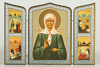 Складни деревянные 19х28 трёхстворчатые, двойное тиснение, фигурные, в упаковке Матрона Московская (2)