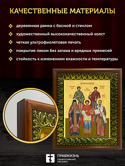 Икона собор Святых целителей и чудотворцев, деревянная рамка с басмой и стеклом 18х21х2,5 см 1133