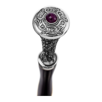 Посох №25 неразборный чеканный с фигурным окончанием №2 / серебрение