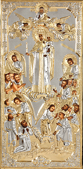 Икона живописная Божией Матери «Всех скорбящих Радость» 50х100, масло, риза №269 золочение