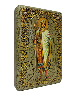 Настольная икона ''Святой благоверный князь Борис'' на мореном дубе
