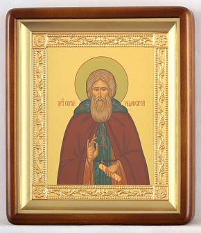 Икона в киоте 18х24 фигурный, темпера, рамка золочёная Сергий Радонежский