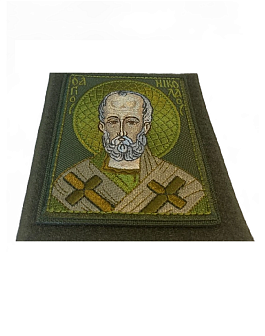 Шеврон Николай Чудотворец в зеленом на хаки 8х10 см на липучке оксфорд 1 шт