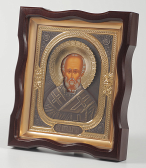 Икона в киоте 18х24 фигурный №4 темпера, риза комбинированная (зол+патин)