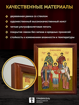 Икона собор Святых целителей и чудотворцев, деревянная рамка со стеклом 15х18х2 см 1133