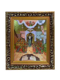 Икона Божией Матери Непроходимая Дверь с золочением, узкая рамка 17,5х20,5х2 см