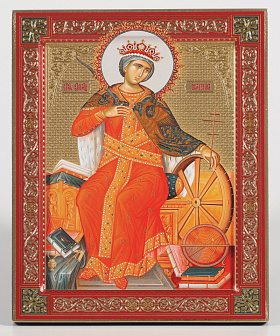Икона на дереве 18*24 тиснение, лак, с ковчегом Екатерина Александрийская, вмц. (2)