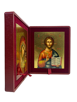 Каталог товаров pravzhizn Венчальные иконы Спаситель и Казанская с золочением УЛ 13х16 в складне "тростник" Венчальные иконы Спаситель и Казанская с золочением УЛ 13х16 в складне "тростник"