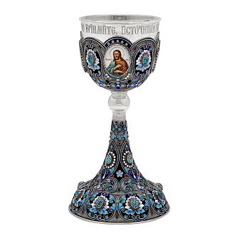 Потир 0.5л 4-финифти, филигрань, эмаль, роспись колос №1 / серебрение с чернением / серебряный стакан (УИН)