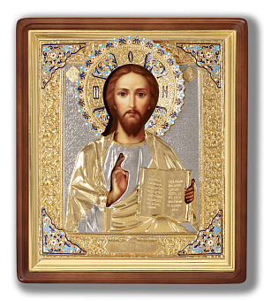 Икона живописная в киоте 24х30 масло, риза №25, эмаль, киот №1 Спаситель Икона живописная в киоте 24х30 масло, риза №25, эмаль, киот №1 Спаситель