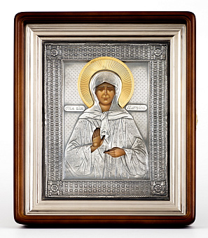 Икона живописная в киоте 24х30 масло, риза №247, черненое серебрение, киот №1 Матрона