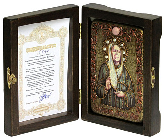 Настольная икона ''Блаженная старица Матрона Московская'' на мореном дубе