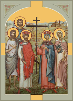 Икона Константин и Елена равноапостольные, Алексий преподобный, Анастасия Римская мученица, Вонифатий