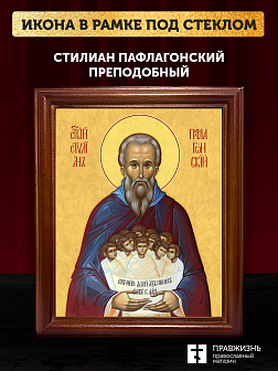 Икона Стилиан Пафлагонский преподобный, деревянная рамка со стеклом 15х18х2 см 1102