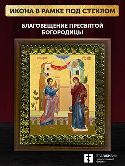 Икона Благовещение Пресвятой Богородицы, деревянная рамка с басмой и стеклом 18х21х2,5 см 1183 Икона Благовещение Пресвятой Богородицы, деревянная рамка с басмой и стеклом 18х21х2,5 см 1183