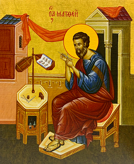 Икона Матфей Евангелист Апостол на холсте в киоте 101 09М67_KRA Икона Матфей Евангелист Апостол на холсте в киоте 101 09М67_KRA