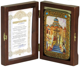 Настольная икона ''Воздвижение Святого Креста Господня'' на мореном дубе