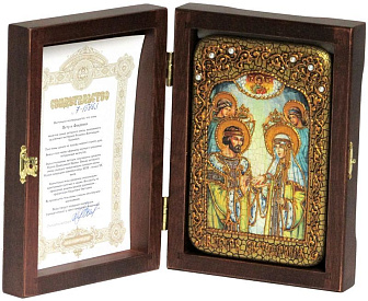 Настольная икона ''Петр и Февронья'' на мореном дубе