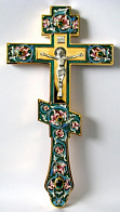 Крест напрестольный филигрань, эмаль, роспись, литьевое распятие / золочение