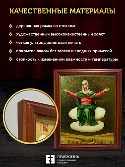 Икона Божией Матери Спорительница хлебов с золочением, деревянная рамка со стеклом 15х18х2 см 151
