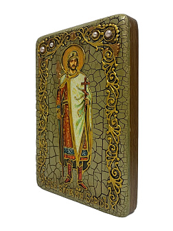 Настольная икона ''Святой благоверный князь Борис'' на мореном дубе