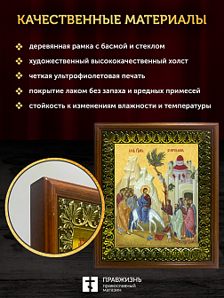 Икона Вход Господень в Иерусалим, деревянная рамка с басмой и стеклом 18х21х2,5 см 1208 Икона Вход Господень в Иерусалим, деревянная рамка с басмой и стеклом 18х21х2,5 см 1208