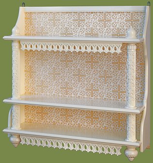 Полка для икон на стену 3-х ярусная прямая с тканью белая