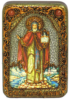Икона ''Даниил Московский преподобный князь'' из дуба ручной работы