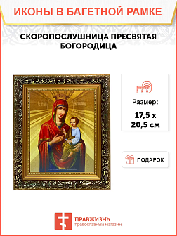 Икона Скоропослушница Божия Матерь на холсте в киоте 132